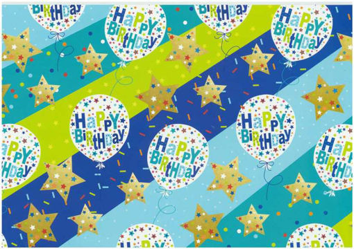 Picture of GIFT WRAPPING HAPPY BIRTHDAY BLUE AND GREEN